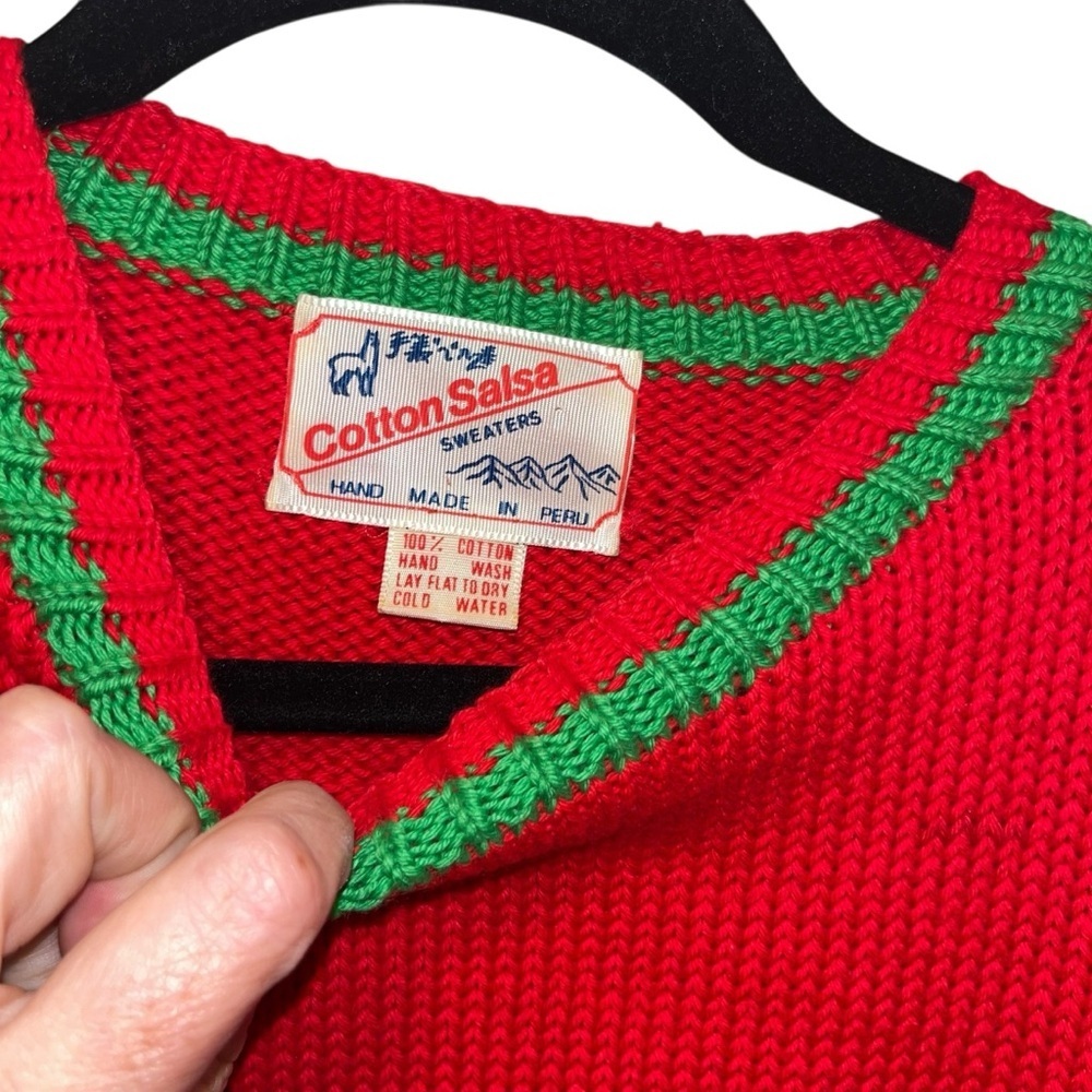 Vintage 100% cotton salsa sweater made in Peru horse jockey 3d large L red retro - Picture 6 of 8